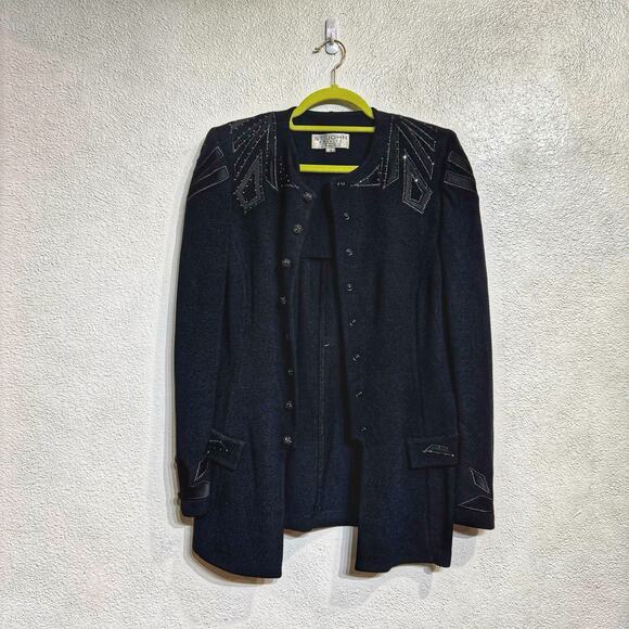 St. John Evening Black Beaded Embellished Vintage Blazer Sz 8 - Picture 2 of 15